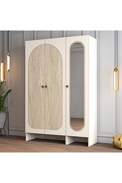 Variant Mobilya Münih 3 Kapılı Aynalı Gardrop (13) - Traverten Mermer