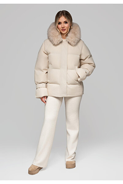 OMBRE Women's Insulated Jacket with Fur OW-JAHP-0105 - Beige