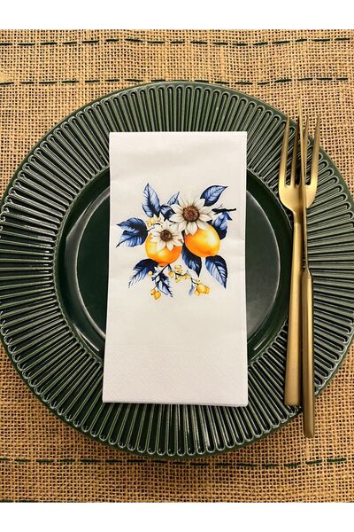 kidspartim مناديل تقديم الليمون الزهري مطبوع بيضاء 16 قطعة