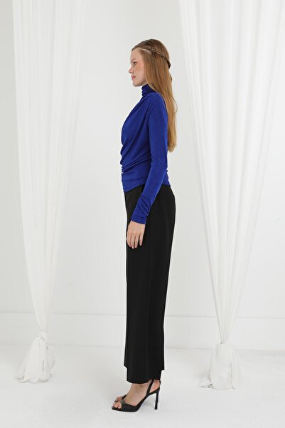 Loreen Γυναικεία ασύμμετρη μπλούζα με λεπτομέρεια γιακά ντραπέ -20672BLZ - SAX BLUE