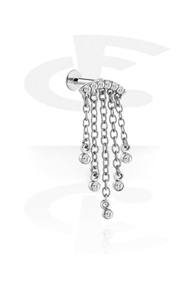 GAMZELİRENKLERİM TAŞLI SARKANTILI TRAGUS KIKIRDAK KÜPE GÜMÜŞ RENK ÇELİK -ZİRK...