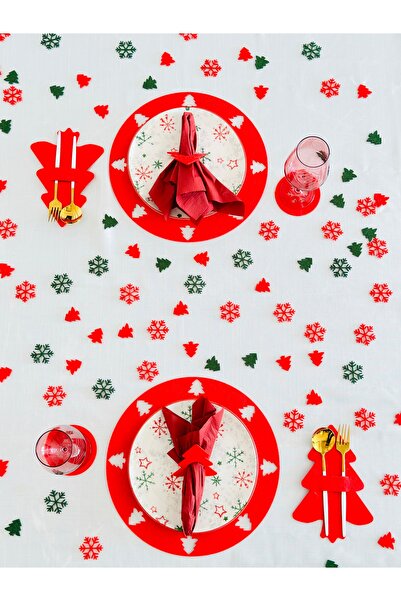 Karter İnovasyon Christmas Themed American Dinnerware Set for 6 People Red 24 Pieces, Christmas Decoration, Christmas Ornament