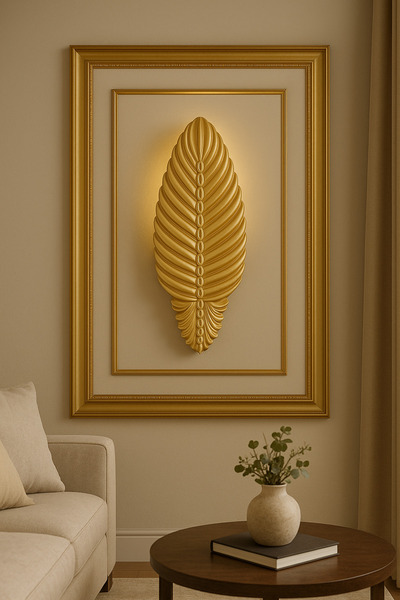 ASZEN Gold Dekoratif Kabartma LED Duvar Apliği 48x22 cm pilli ( PİL HEDİYELİDİR)