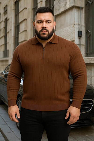 Maccali Ανδρικό πουλόβερ με λαιμόκοψη πόλο σε μεγάλο μέγεθος, χειμερινό, χαλαρό καφέ