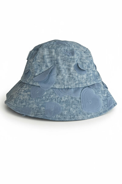 TAKIŞTIR Pălărie cu design de blugi cu figuri de inimă de culoare albastră