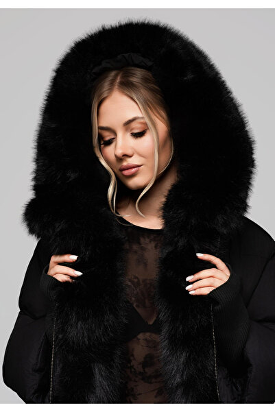 OMBRE Insulated Women's Jacket with Fur OW-JAHP-0102 - Black