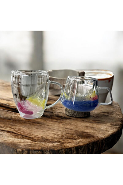USTAOGLUHOME Glass Mug 2-Piece Feather Modified