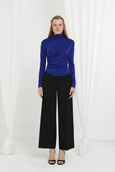 Loreen Γυναικεία ασύμμετρη μπλούζα με λεπτομέρεια γιακά ντραπέ -20672BLZ - SAX BLUE