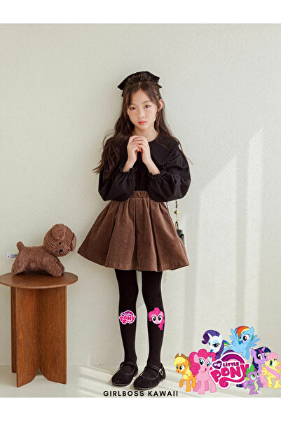 Girlboss Kawaii My Little Pony siyah külotlu çorap mat opak