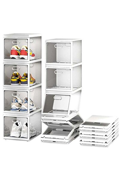 fulina 4 Layers Stackable Shoes Organizer,Foldable Shoe Storage Box, Installation Free Shoe Containers