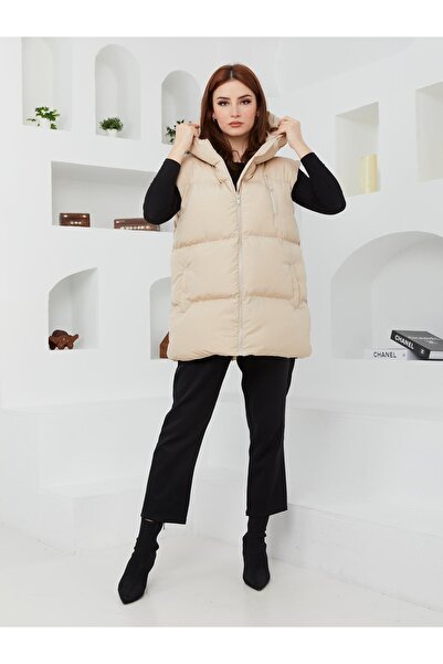 solena sln Women's Oversized Mold Hooded Puffer Vest