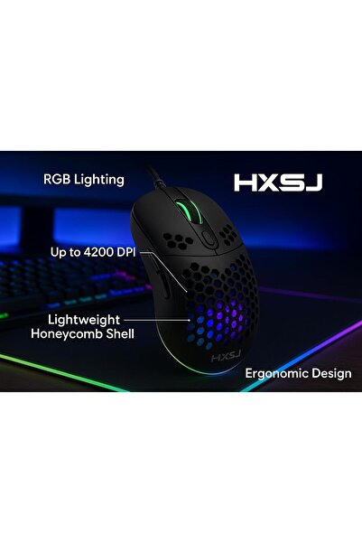 HXSJ USB Wired Gaming Mouse, RGB Honeycomb Lightweight Mouse with 7 Programmable Buttons