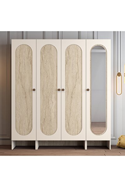 Variant Mobilya Münih 4 Kapılı Aynalı Gardrop (423) - Traverten Mermer