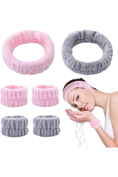 Pretty 6 adet Mikrofiber Saç Bandı ve Bileklik Seti – Makyaj & Yüz Yıkama İçin