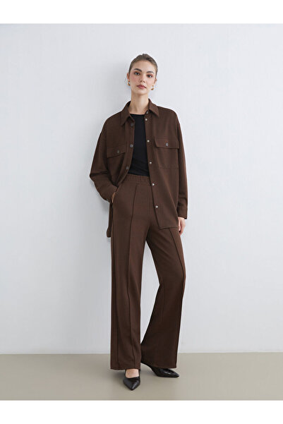LC Waikiki Brown Wide Leg Women's Trousers with Elastic Waist