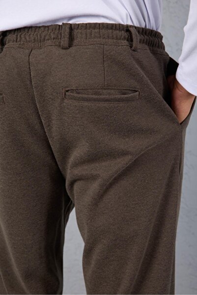 Valiberta Milos Relax Fit Knitted Cashmere Fabric Zippered Elastic Waist Jogger Men's Trousers - Mink