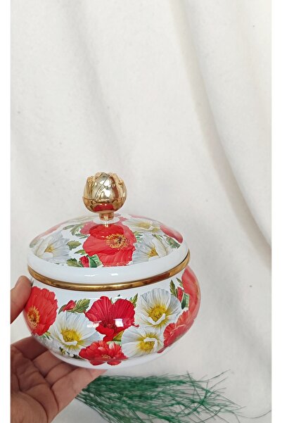 EBRULİEMAYE Gelincik Emaye Şekerlik 12 cm çap Dekoratif Şekerlik