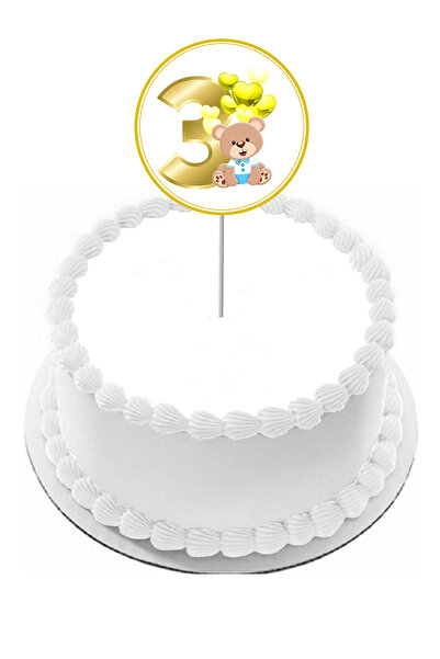 Pasta9 Üç Rakam Pasta Kürdanı Süs Erkek Çocuk Modeli Mavi Ayıcıklı 1 Adet Gelecek