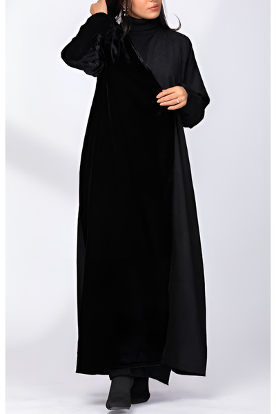 outline Elegant black winter abaya