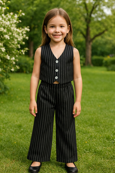 tinytrends Girl's Exclusive Cut Lady Striped Suit Vest and Pants