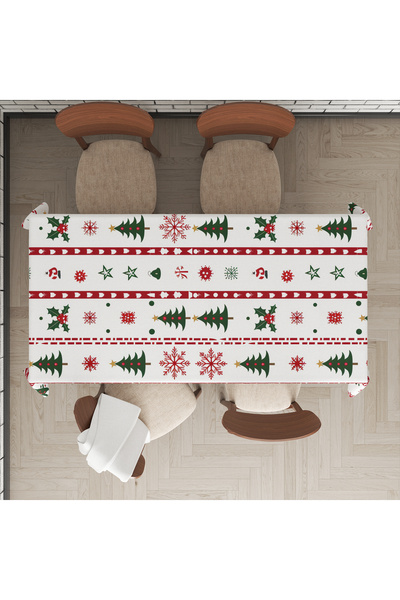 Evmila Christmas Themed Pine Tree Patterned Digital Printed Tablecloth