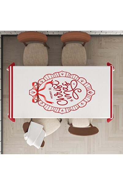 Evmila Christmas Themed Digital Printed Tablecloth with Christmas Text Pattern