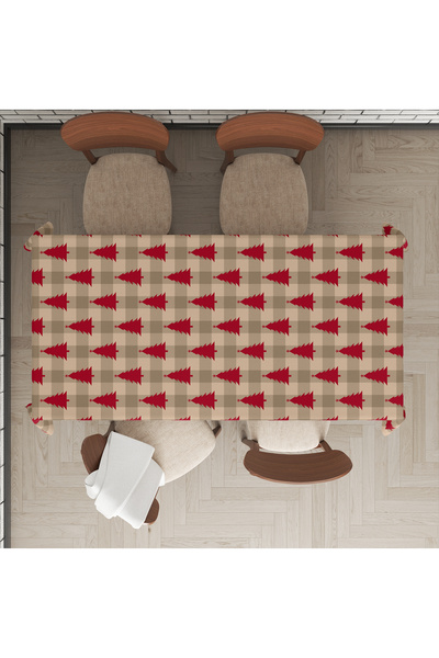 Evmila Christmas Themed Pine Tree Patterned Digital Printed Tablecloth