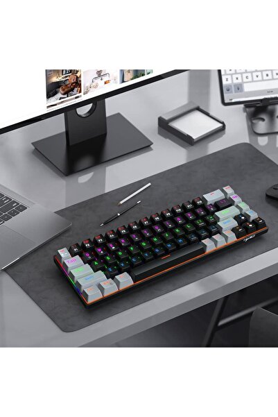 HXSJ 68-Key Mechanical Gaming Keyboard, Blue/Red Switch, RGB Backlit Compact Wired Keyboard,