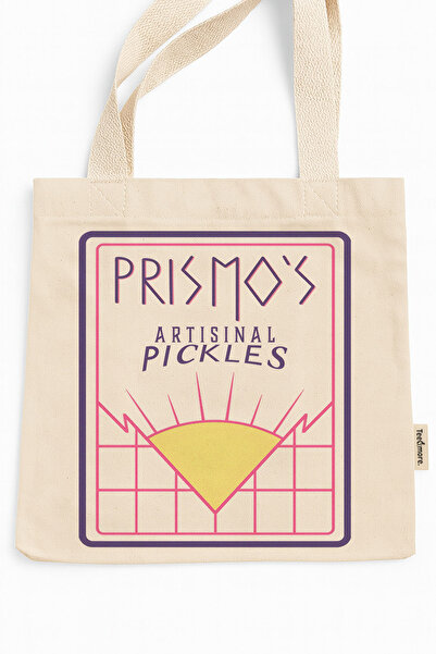 Tee&more. Adventure Time Prismo's Artisinal Pickles Printed Canvas Tote Bag with Gusseted Velcro and Inner Pocket