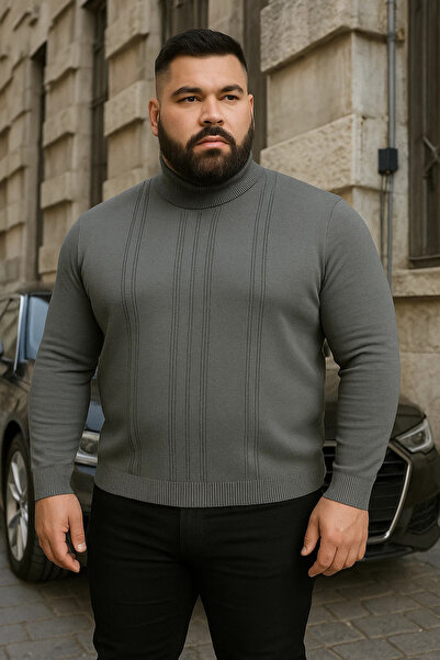 Maccali Ανδρικό πλεκτό πουλόβερ με ρίγες καπνιστό μεγάλου μεγέθους