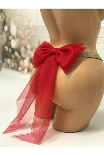NSMLİFE Christmas Gift, Christmas, Red Velvet Thong with Bow Detail on the Back, String Model