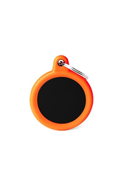 My Family Aluminum Round Memo Pet ID Tag with Orange Rubber - BLACK/BIG