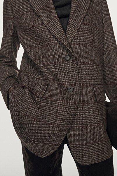 Massimo Dutti Kareli yün karışımlı blazer ceket