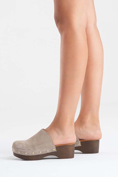 Zeynep Sıradağlı Serviola Women's Leather Clogs Sandals Mink Suede