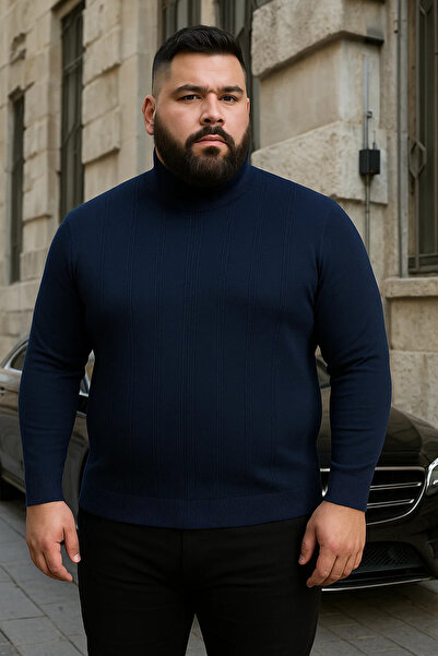 Maccali Ανδρικό πλεκτό πουλόβερ με ρίγες σε μπλε ναυτικό χρώμα