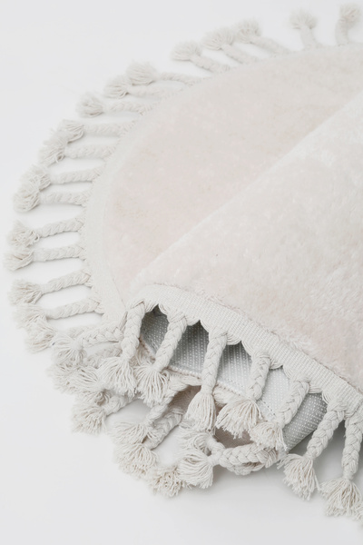 Dijidekor Plush Oval Fringed Carpet Mink Color Erasable 120X250