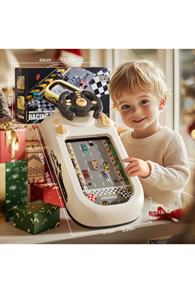 TodayShop Interactive Steering Wheel Toy with Race Tracks and Cars, White