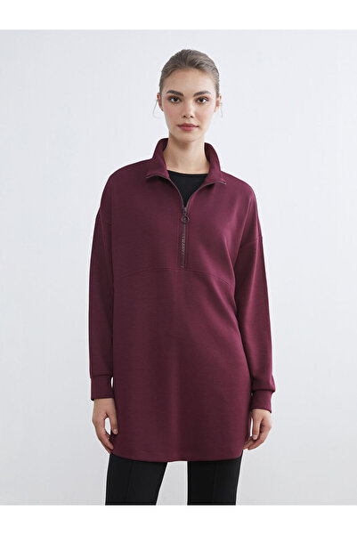 LC Waikiki Mürdüm Dik Yaka Kadın Sweatshirt Tunik