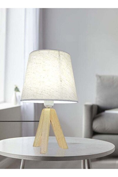 Nisf Alqamar Tripod Natural Wood Table Lamp with 3-Color LED Bulb