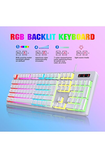 HXSJ 104-Key Wired Gaming Keyboard – RGB Backlit Membrane Keyboard