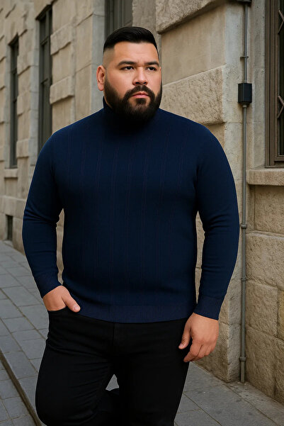 Maccali Ανδρικό πλεκτό πουλόβερ με ρίγες σε μπλε ναυτικό χρώμα