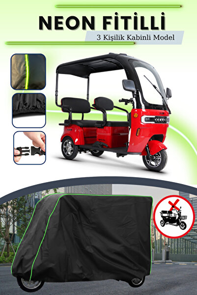 cemku Fitilli Siyah Kabinli 3 Kişilikli Moped Brandası, Çift Koltuk Moped Bra...