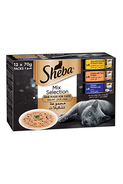 SHEBA Fine Wet Cat Food Pouch Adult Mix Selection 12x70g