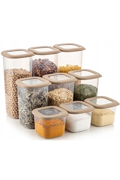 CRALEX ® Set of 9 Square Food Containers — 3x550ml, 3x1200ml, 3x1750ml, Beige