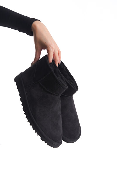 Shu Mhu حذاء نسائي مفتوح أسود اللون بنمط مسطح من الجلد السويدي البني مع بطانة...