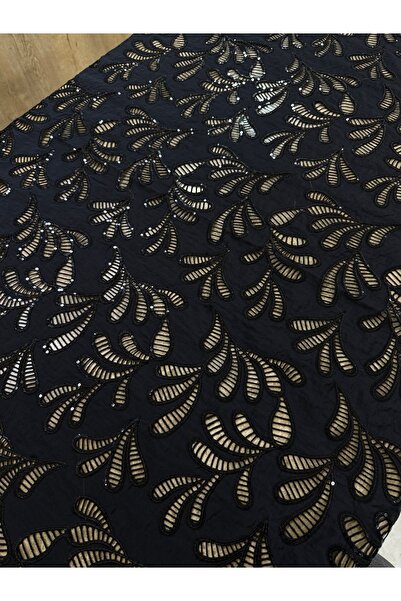 METERİAL Black Leaf Patterned Glittery Perforated Parachute Fabric 130 cm Dressmaking and a Piped K