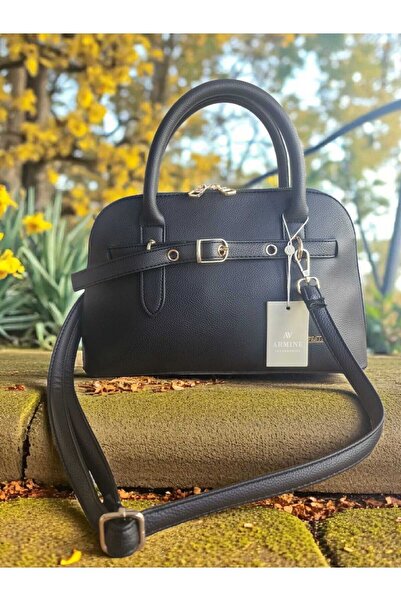 Armine Modern Stylish Design Leather Belt Detailed Shoulder Bag Black Bag