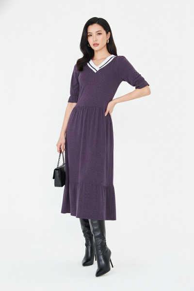 CrazyShopping Women's Short Sleeve Stretch Fabric Knitted Viscose V-Neck Dress