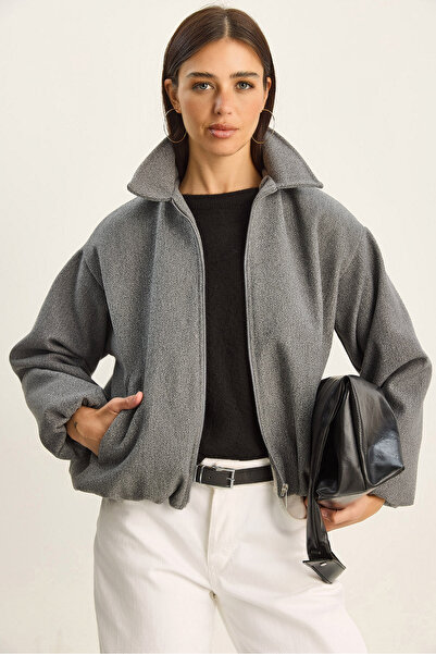 Bianco Lucci Women's Pocket Detailed Zippered Cashmere Bomber Jacket 0728 60283627