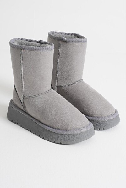 Adım Dünyası Women's Suede Plush-Lined Winter Flat Sole Boots – Comfortable and Warm Casual Model Orthopedic